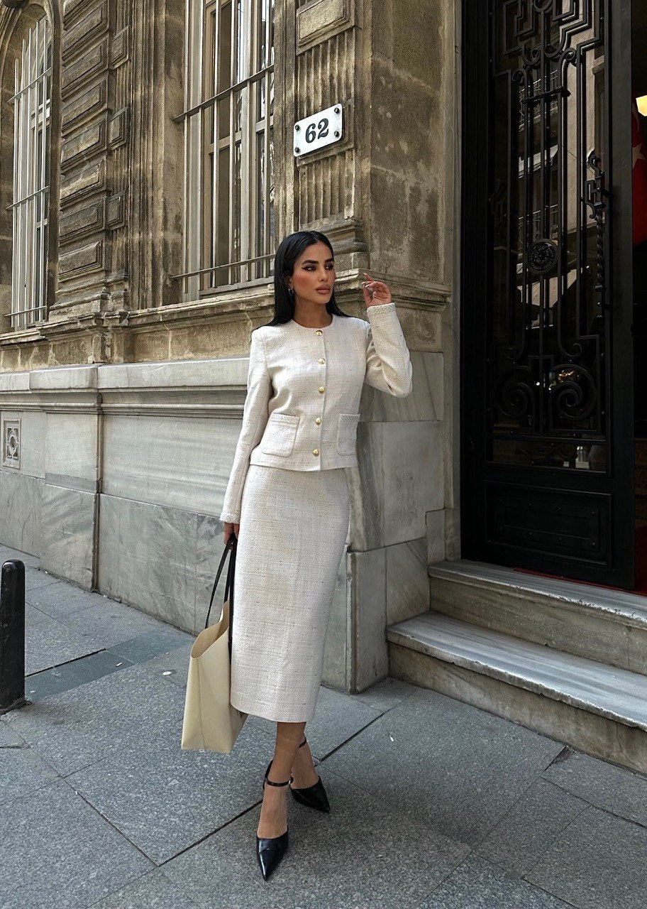 Zweiteiler im Bouclé-Look