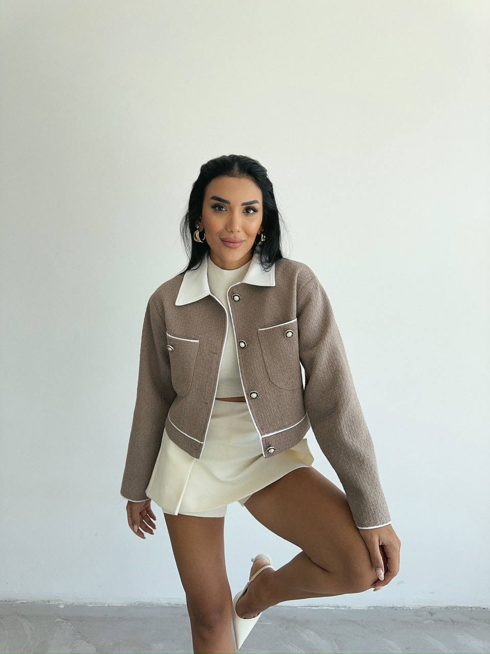 Kurze Jacke in Bouclé-Optik